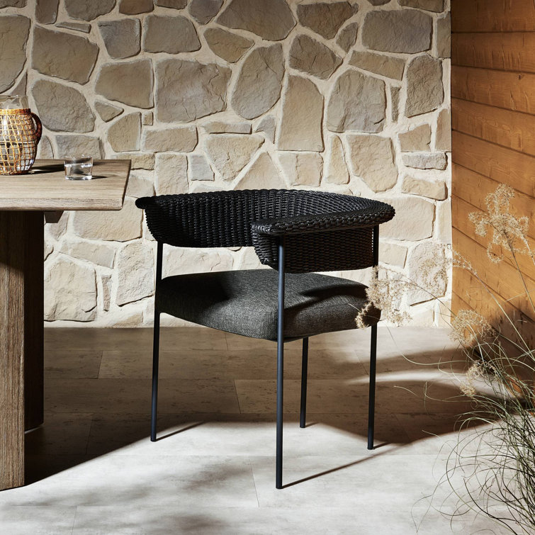 Black Woven Iron Outdoor Dining Chair with Cushions