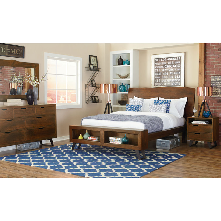 Acacia Wood 2-Drawer Nightstand with Metal Legs