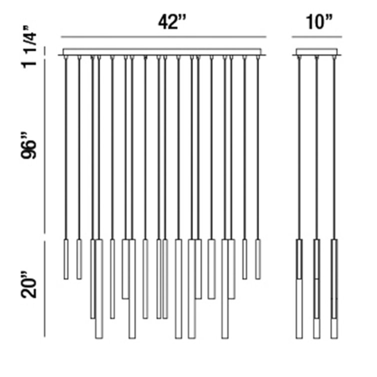 Santana Linear LED Chandelier in Satin Nickel with Clustered Tubes