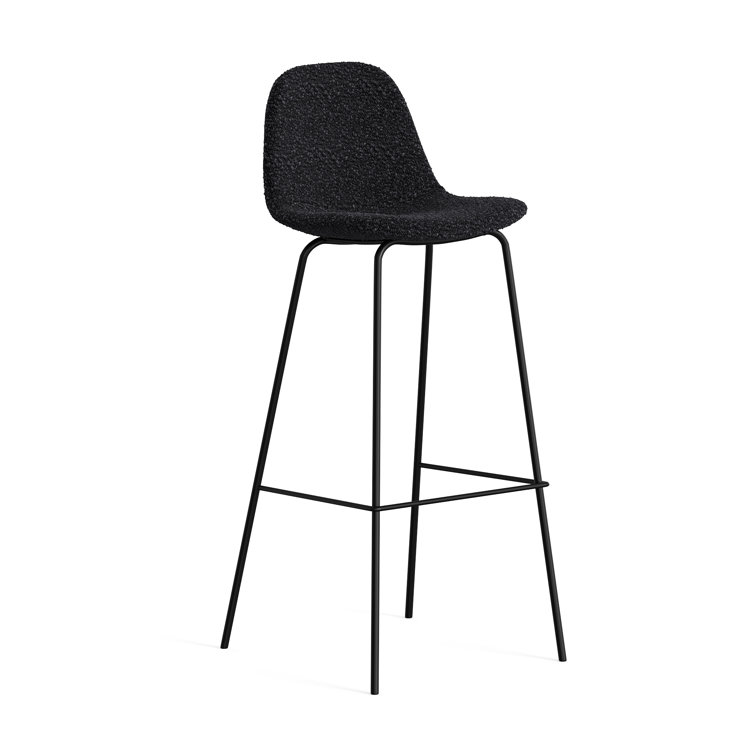 Black Boucle Upholstered Bar Stools with Metal Frame, Set of 2