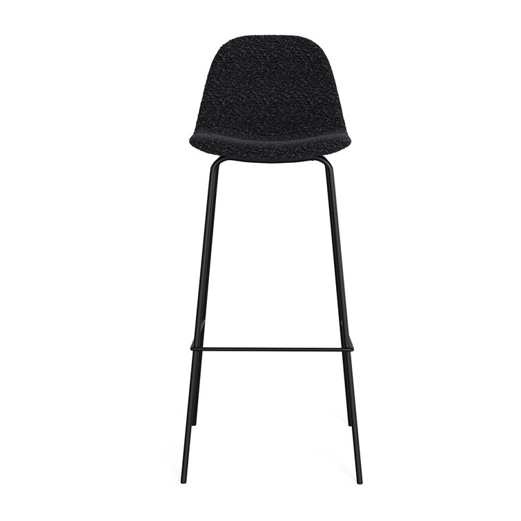 Black Boucle Upholstered Bar Stools with Metal Frame, Set of 2