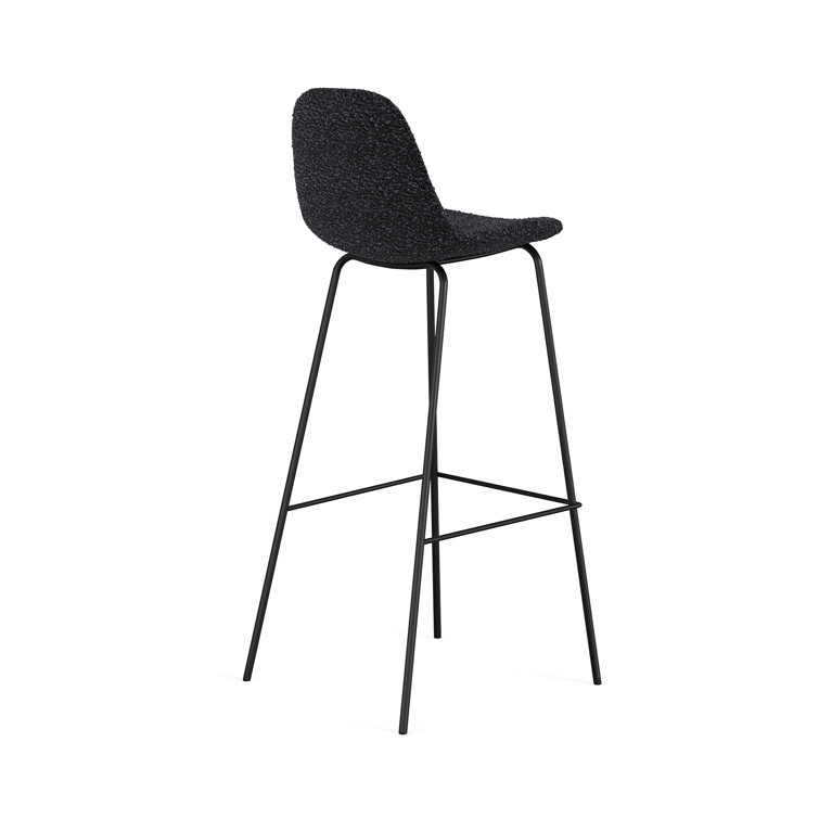 Black Boucle Upholstered Bar Stools with Metal Frame, Set of 2