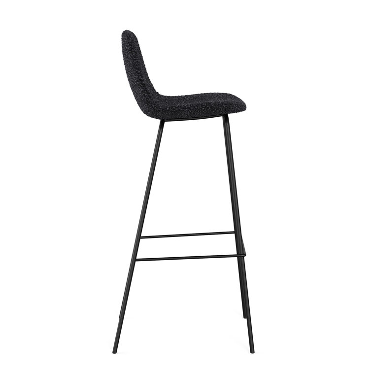 Black Boucle Upholstered Bar Stools with Metal Frame, Set of 2