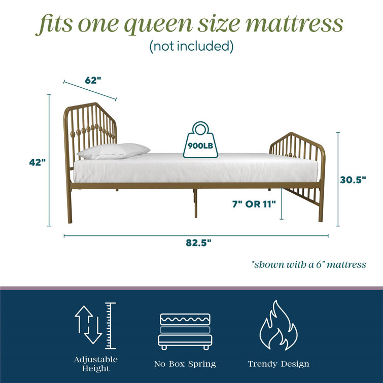 Bushwick Queen Gold Metal Platform Bed with Round Finials and Storage Drawer