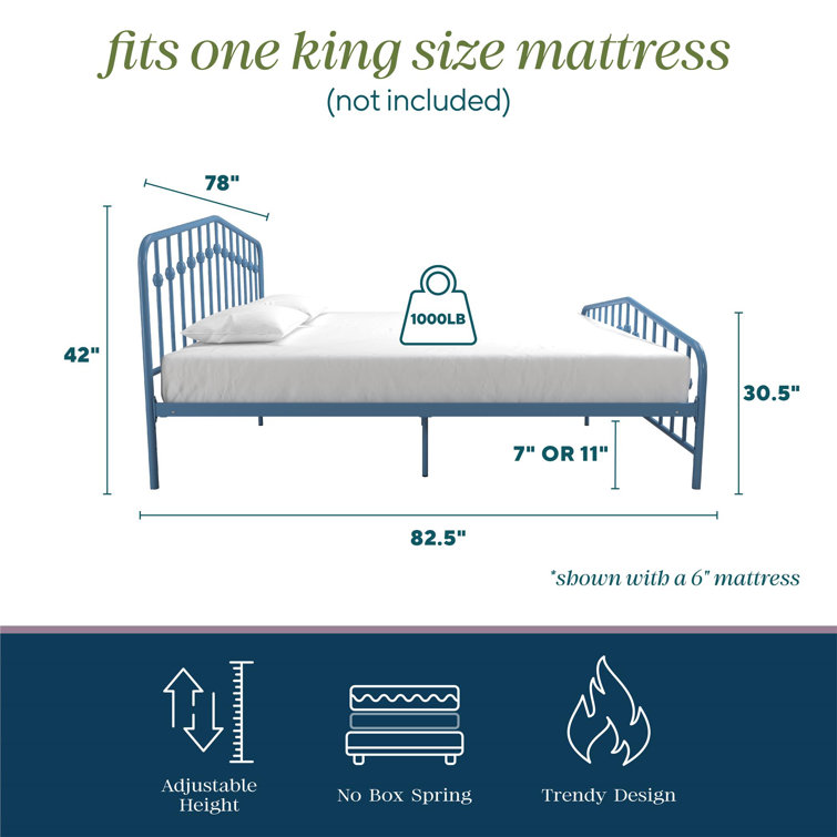 Sea Blue King Metal Frame Upholstered Bed with Drawer