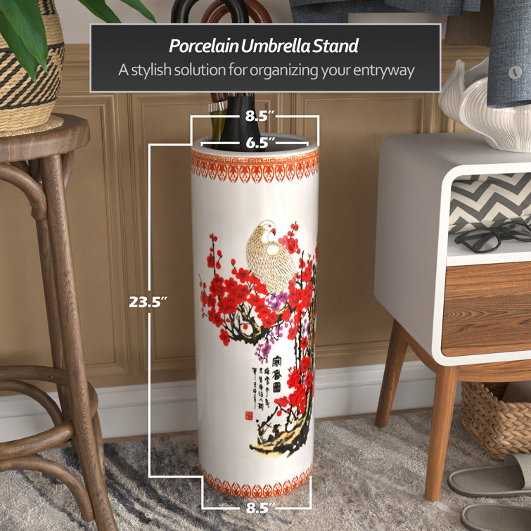 Cherry Blossom and Crane Porcelain Umbrella Stand