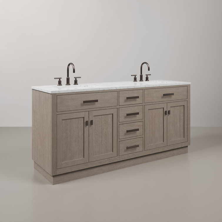 Gray Oak 72" Double Sink Vanity with Carrara White Marble Countertop