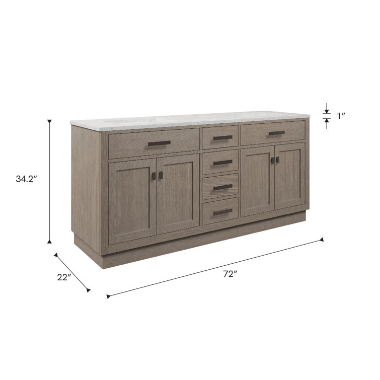 Gray Oak 72" Double Sink Vanity with Carrara White Marble Countertop