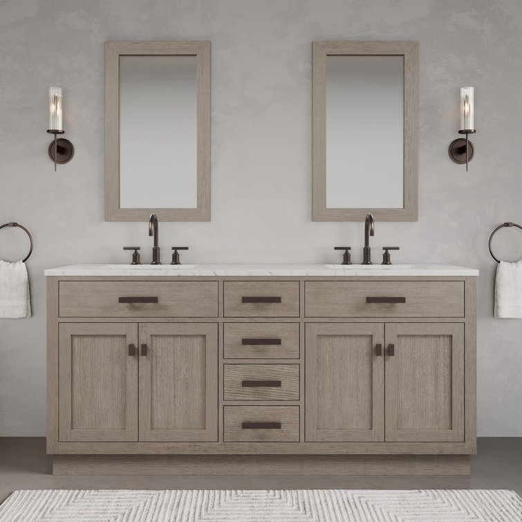 Gray Oak 72" Double Sink Vanity with Carrara White Marble Countertop