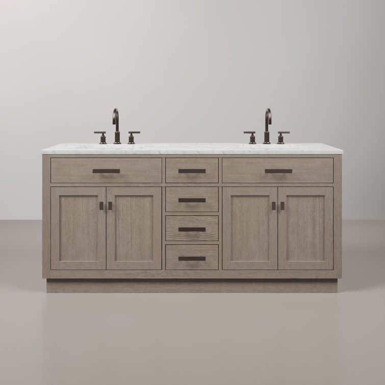 Gray Oak 72" Double Sink Vanity with Carrara White Marble Countertop