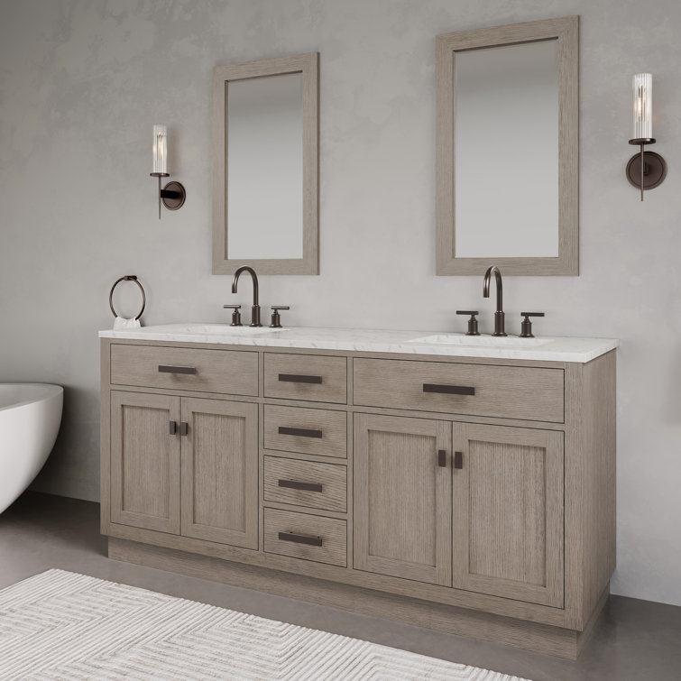 Gray Oak 72" Double Sink Vanity with Carrara White Marble Countertop
