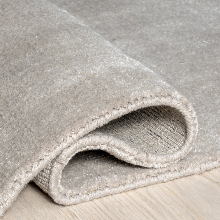 Dove Grey Handmade Wool and Viscose Rectangular Rug