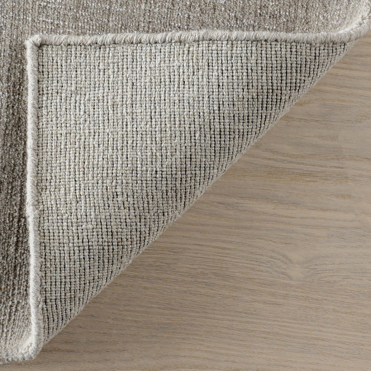 Dove Grey Handmade Wool and Viscose Rectangular Rug