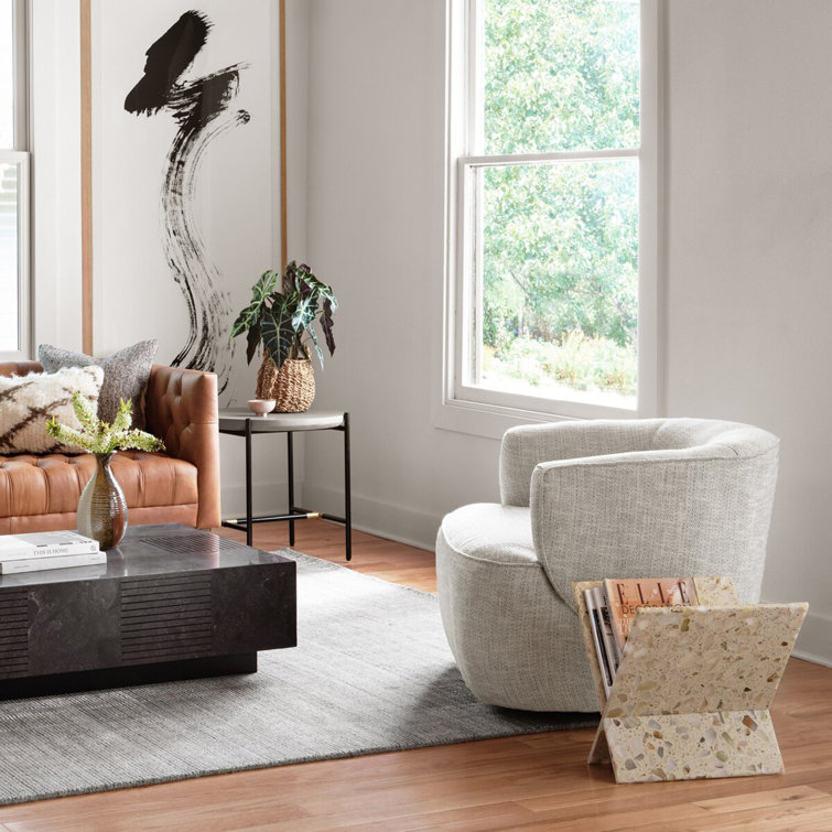 Iona Low-Back Marled Light-Grey Fabric Swivel Chair