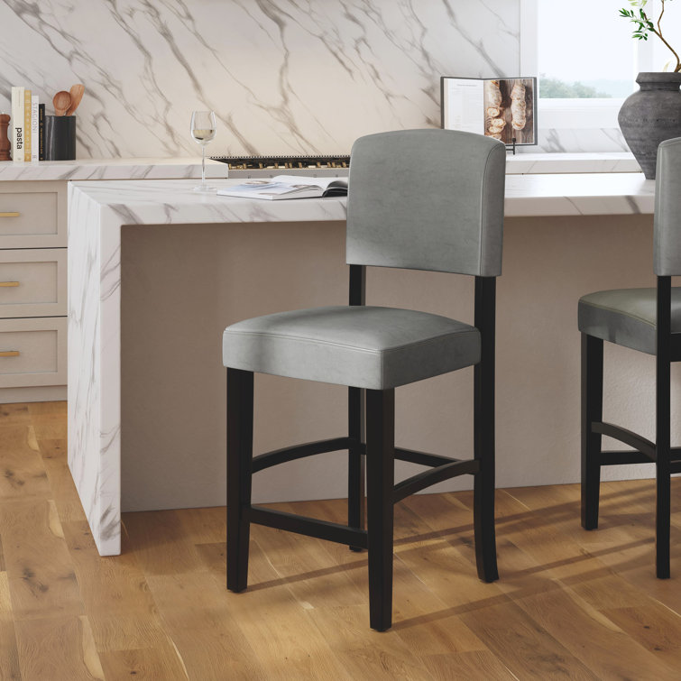 Dove Gray Faux Leather Counter Stool with Black Wood Frame