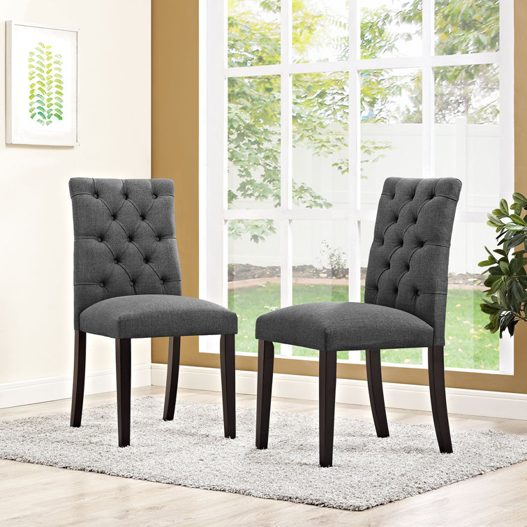 Elegant Gray Tufted Upholstered Parsons Dining Chair with Tapered Wood Legs