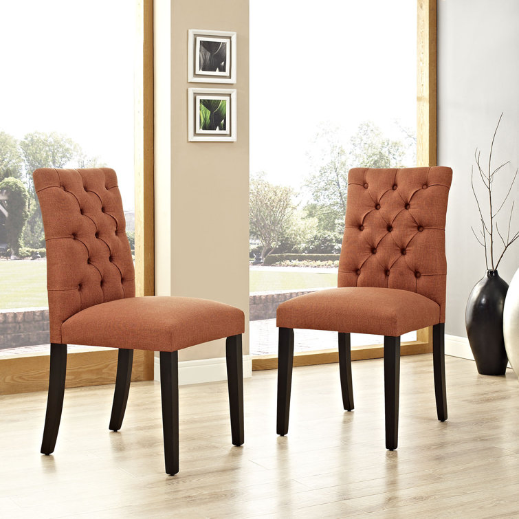 Duchess Orange Tufted Fabric Parsons Side Chair with Wood Legs