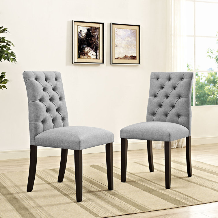 Elegant Light Gray Upholstered Parsons Side Chair with Wood Legs
