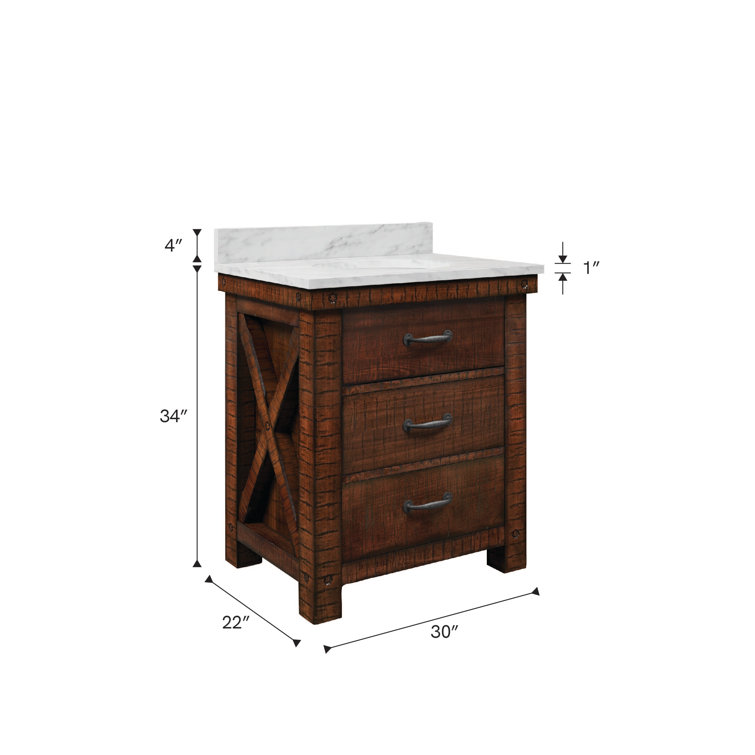 Rustic Sienna 30'' Single Vanity with Carrara White Marble Top