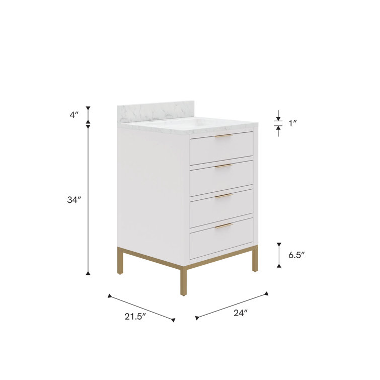 Pure White 24'' Single Sink Vanity with Carrara Marble Top