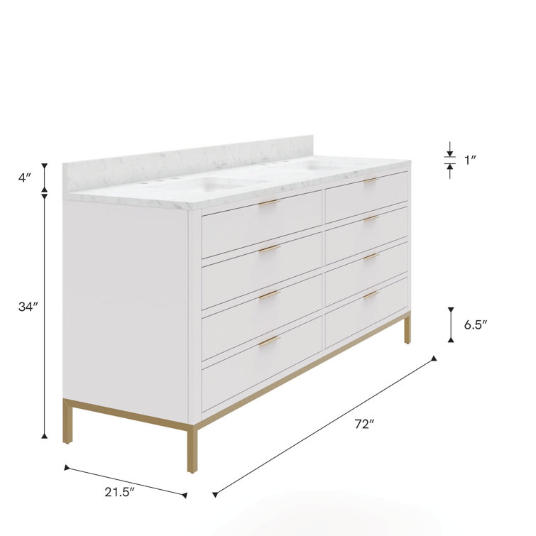 Pure White 72'' Double Sink Vanity with Carrara Marble Top