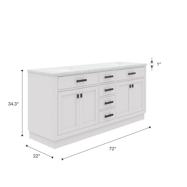 Hartford 72" White Carrara Marble Double Sink Vanity with Mirrors