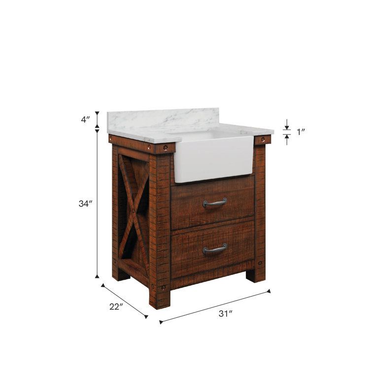 Paisley 30" Rustic Sienna Single Sink Vanity with Carrara Marble Top