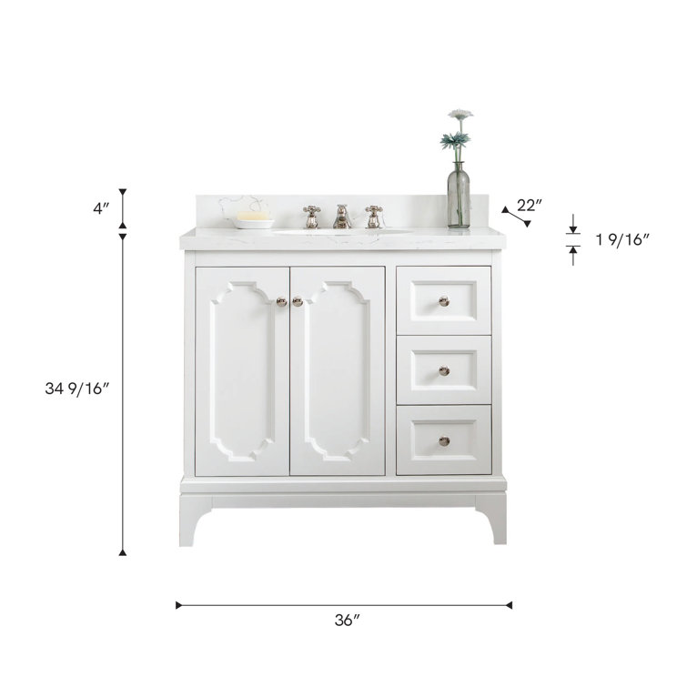 Pure White 36'' Single Bathroom Vanity with Quartz Carrara Top and Mirror