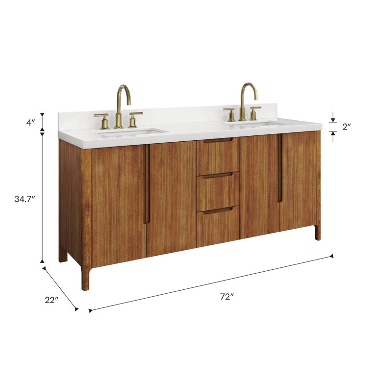 Sequoia 72-Inch Double Sink Mango Wood Bath Vanity with White Quartz Top