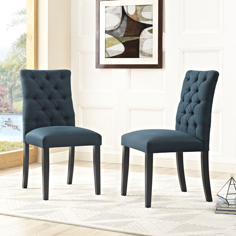 Azure Upholstered Tufted Parsons Side Chair with Wood Legs