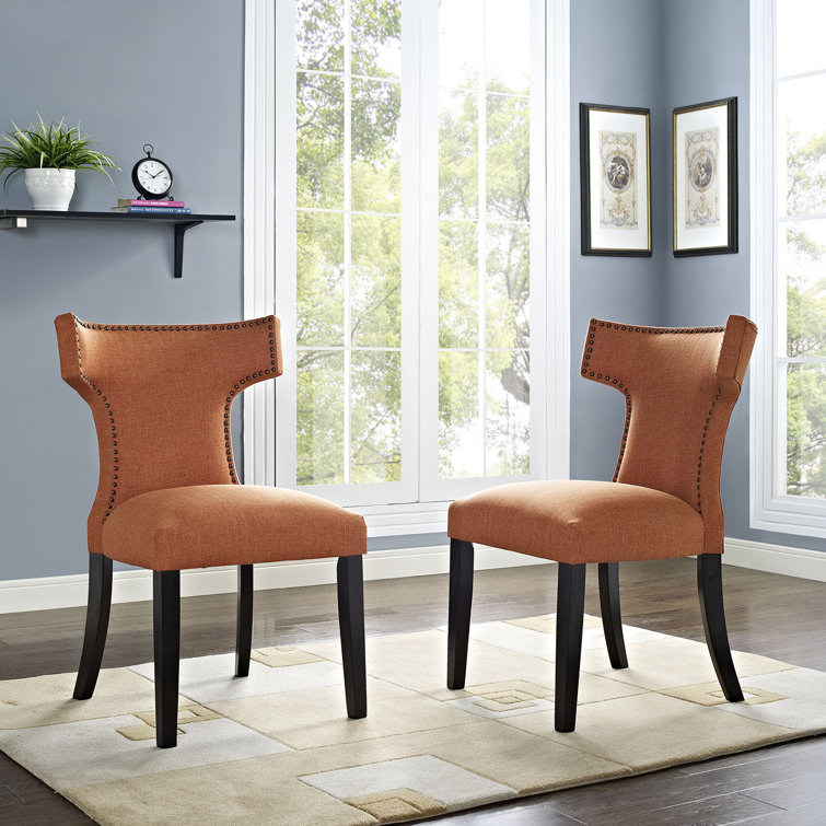 Burnt Orange High-Back Parsons Dining Chair with Tapered Wood Legs
