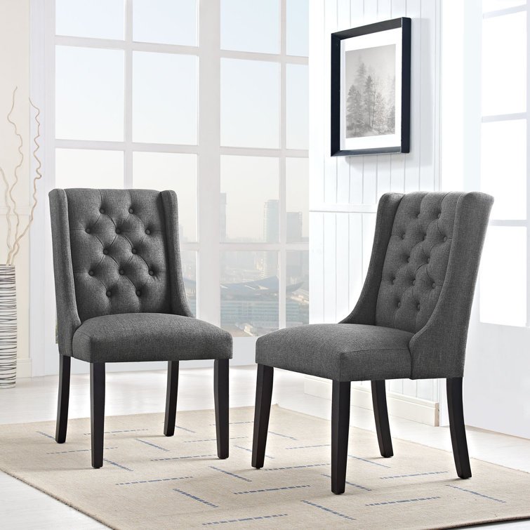 Gray Upholstered Wood Parsons Side Chair with Tufted Embellishment