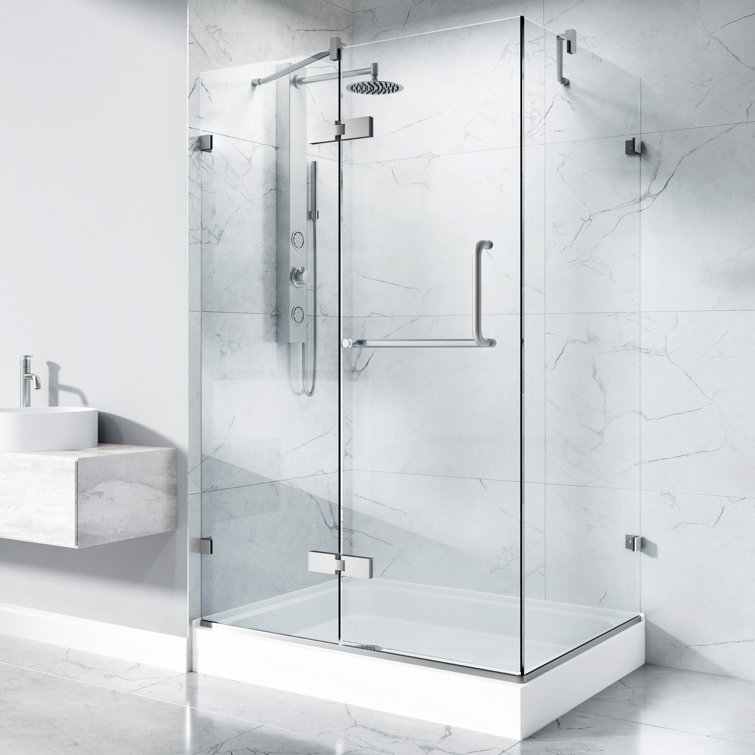 Monteray 48" x 32" Frameless Clear Glass Shower Enclosure with Brushed Nickel Hardware