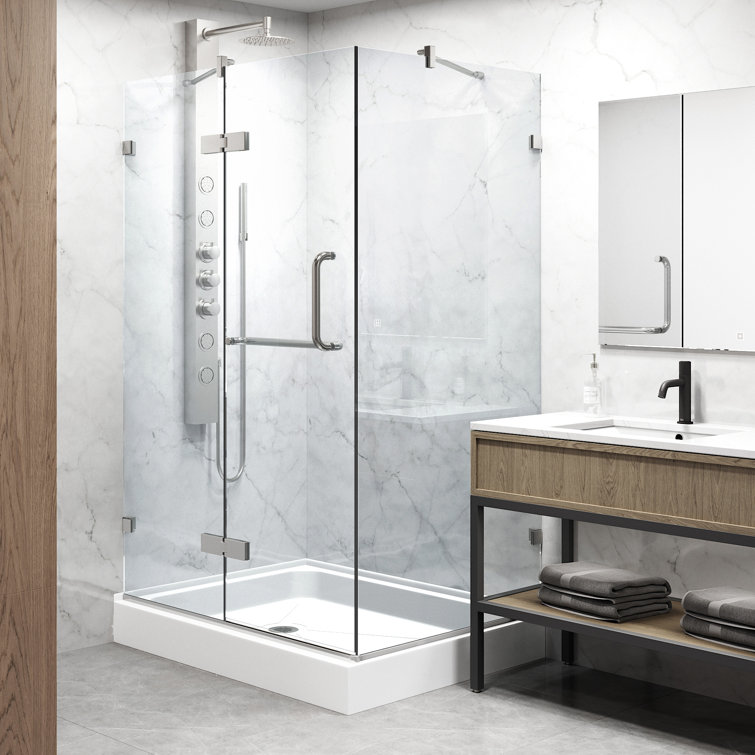 Monteray 48" x 32" Frameless Clear Glass Shower Enclosure with Brushed Nickel Hardware