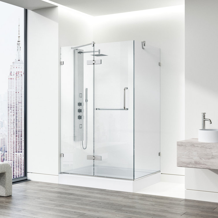 Monteray 48" x 32" Frameless Clear Glass Shower Enclosure with Brushed Nickel Hardware