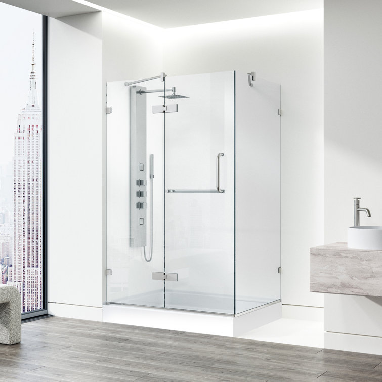 Monteray 48" x 32" Frameless Clear Glass Shower Enclosure with Brushed Nickel Hardware