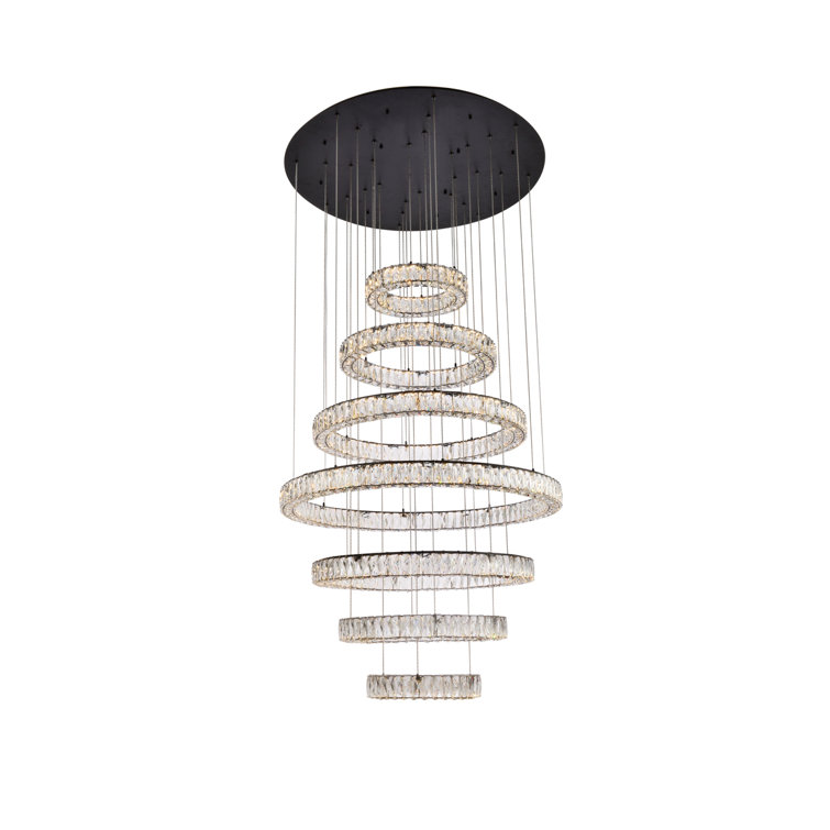 Black Metal and Crystal Tiered LED Chandelier