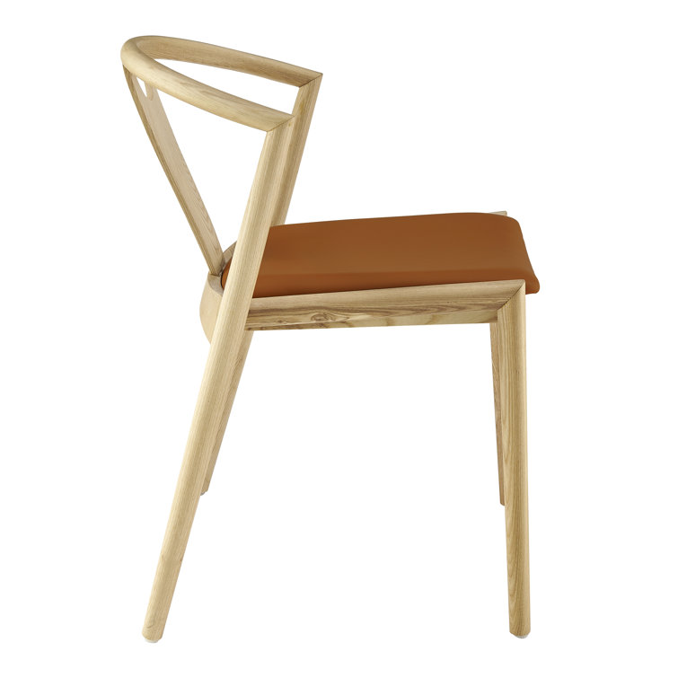 Ambra Tan Faux Leather Swivel Side Chair with Natural Wood Frame