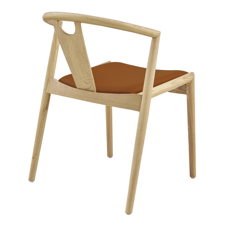 Ambra Tan Faux Leather Swivel Side Chair with Natural Wood Frame