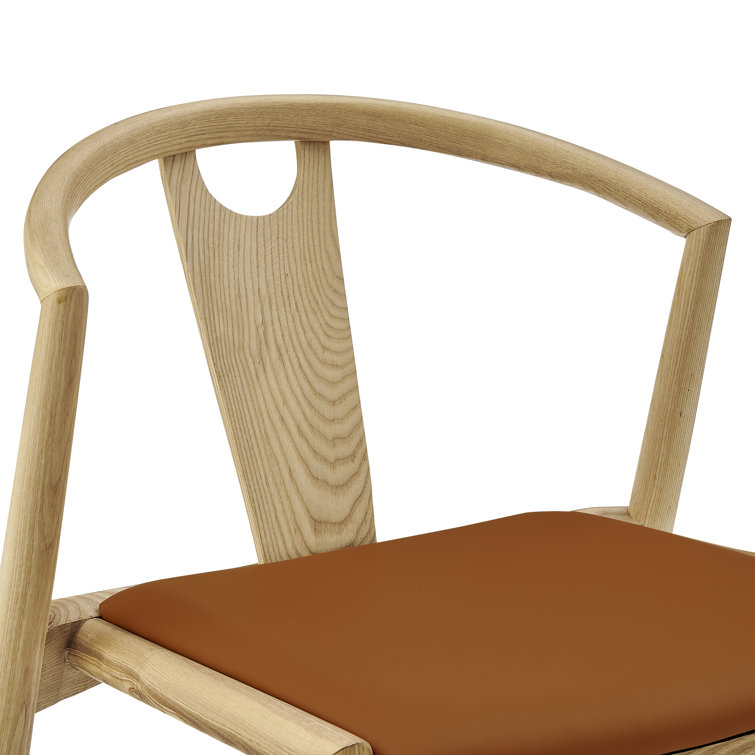 Ambra Tan Faux Leather Swivel Side Chair with Natural Wood Frame