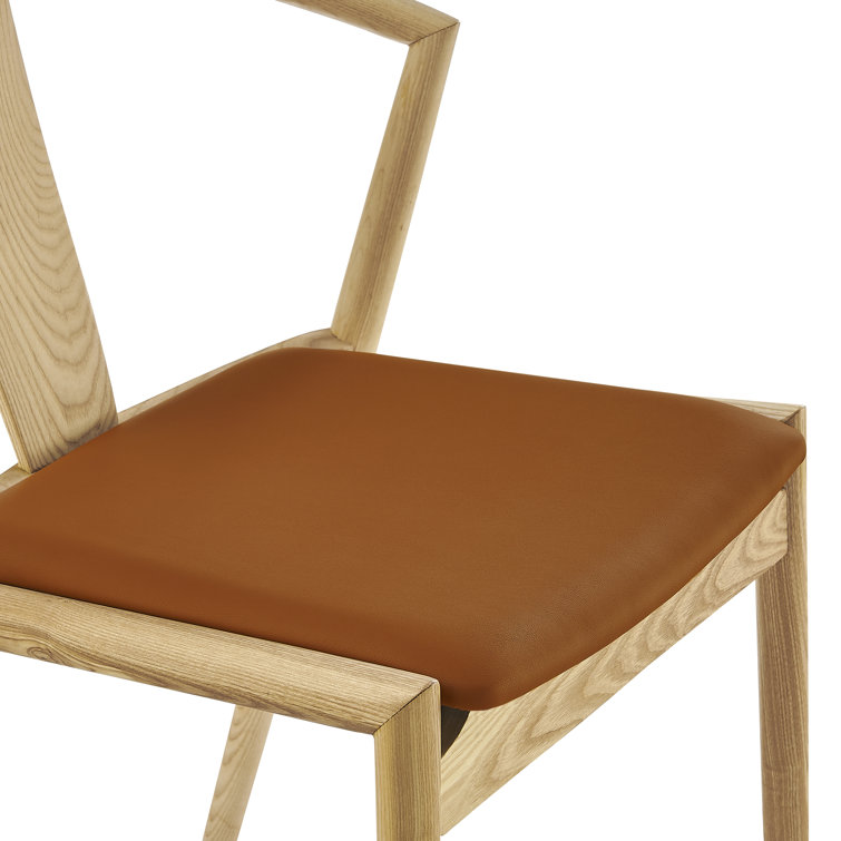 Ambra Tan Faux Leather Swivel Side Chair with Natural Wood Frame