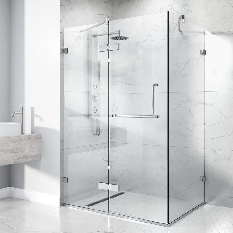 Monteray Frameless Clear Glass Shower Enclosure with Brushed Nickel Hardware