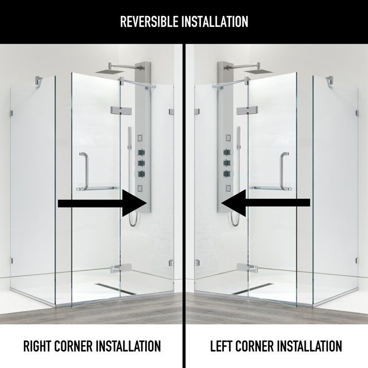 Monteray Frameless Clear Glass Shower Enclosure with Brushed Nickel Hardware