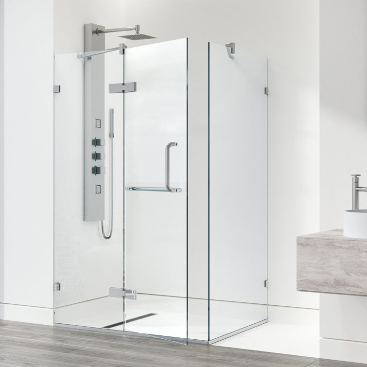 Monteray Frameless Clear Glass Shower Enclosure with Brushed Nickel Hardware