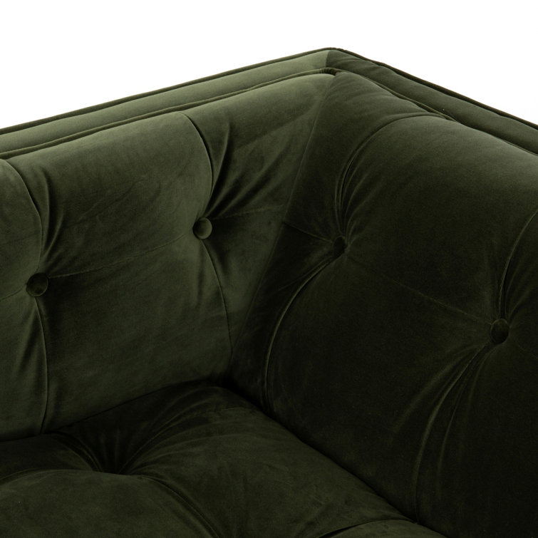 Sapphire Olive Velvet Handcrafted Contemporary Sofa Chaise