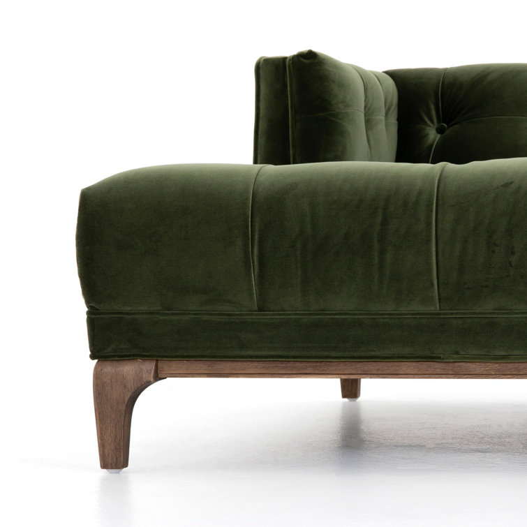 Sapphire Olive Velvet Handcrafted Contemporary Sofa Chaise