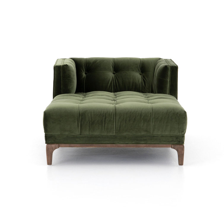 Sapphire Olive Velvet Handcrafted Contemporary Sofa Chaise