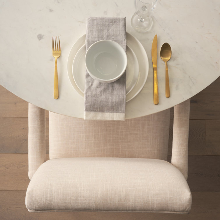 Mellonia Round White Marble Dining Table with Solid Wood Base