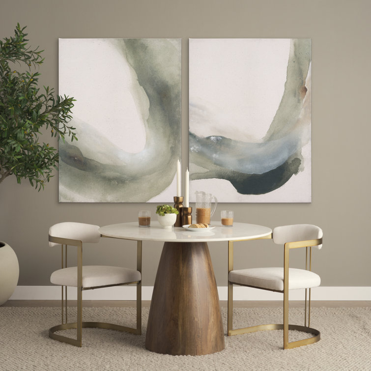 Mellonia Round White Marble Dining Table with Solid Wood Base
