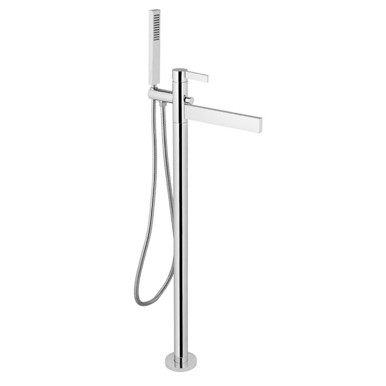 Black Modern Floor Tub Filler with Diverter and Hand Shower